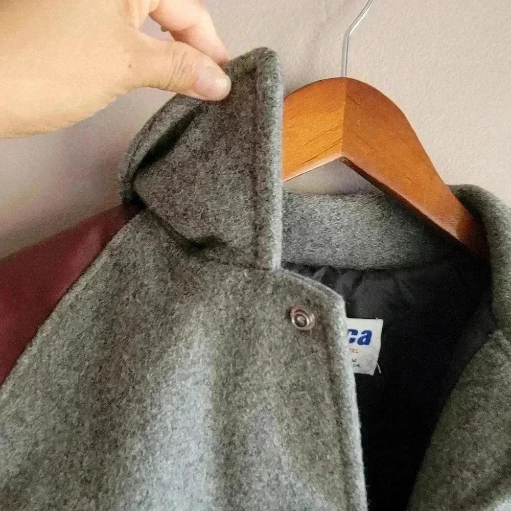 Vintage 1989 Meca Maroon And Grey Wool Men's Bomber Jacket Medium Burgundy/Gray - Picture 14 of 16